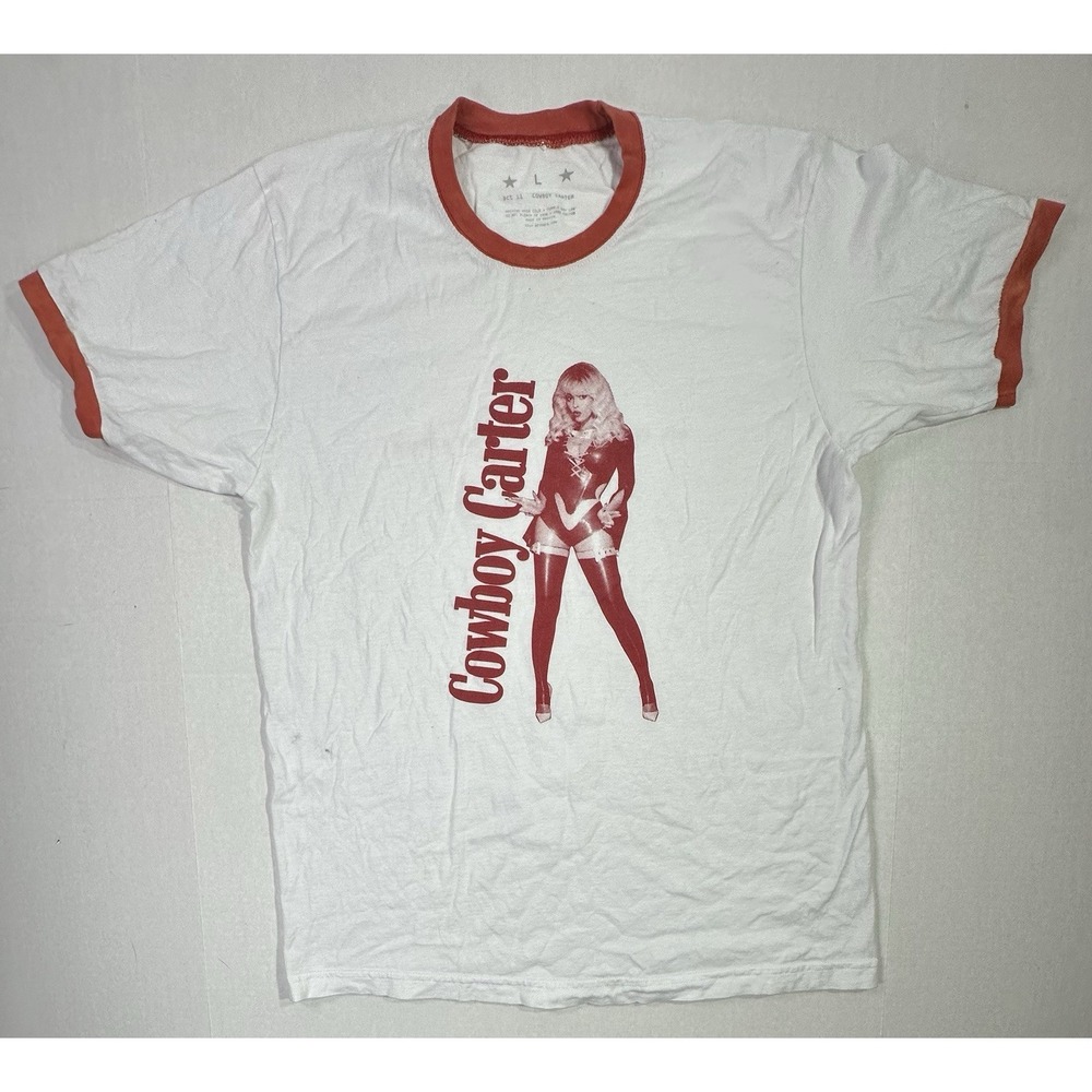 Beyoncé Cowboy Carter Act II Ringer T-Shirt White Red Graphic Tee Men's Large